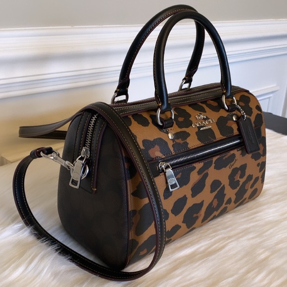 NWT💃Coach Rowan Satchel In Signature Canvas With Leopard Print - Picture 2 of 13